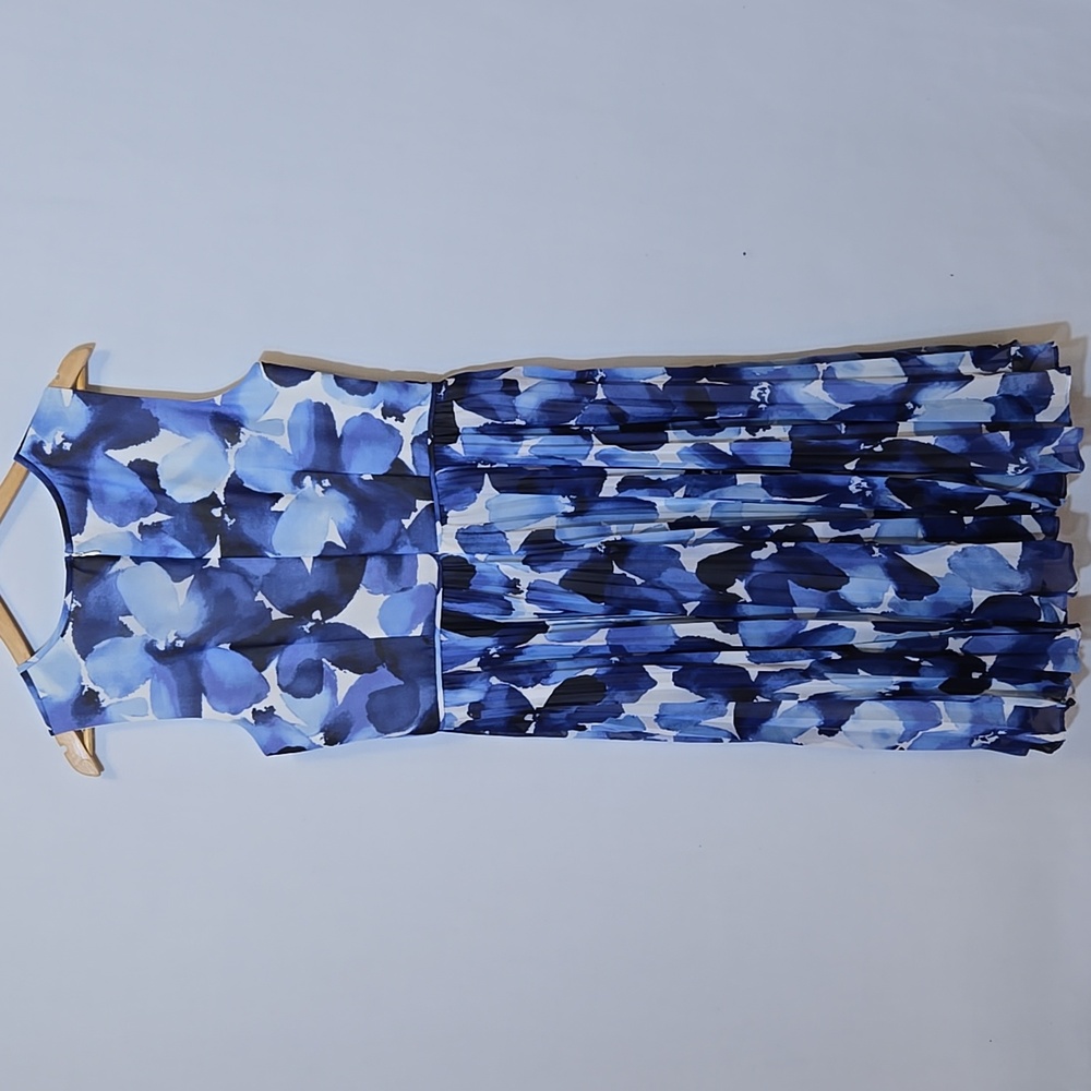 Maggy London Chiffon Floral Pleated Midi Dress Size 12 Fit & Flare Spring Summer - Picture 11 of 14